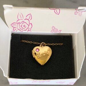 AVON Barbie Heart Locket Gold Tone 18" Chain IOB Vintage RARE